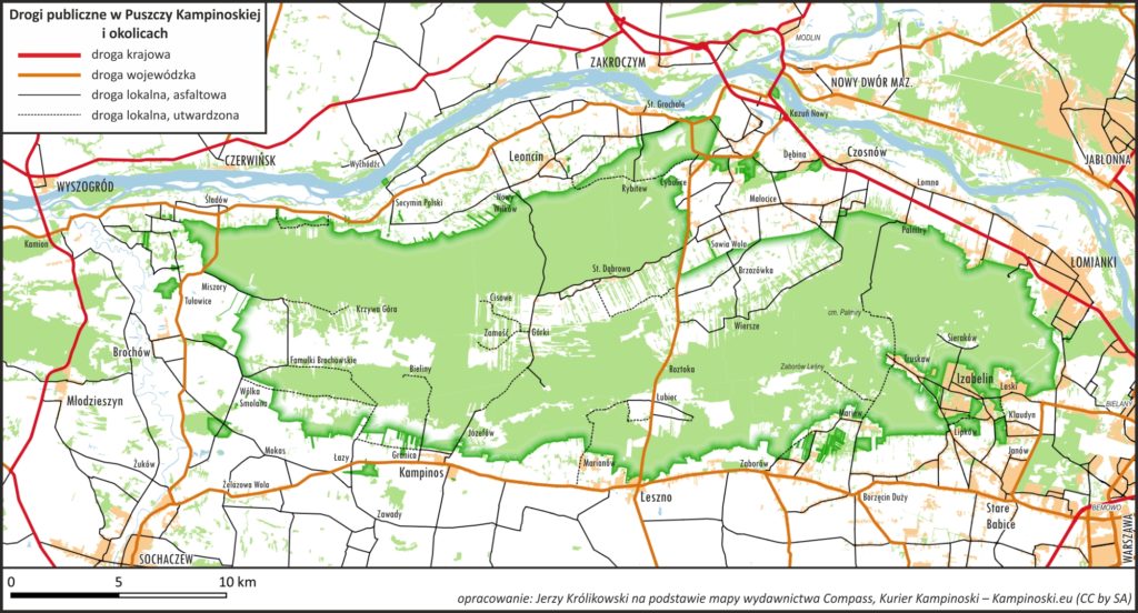 Drogi publiczne w Kampinoskim Parku Narodowym i okolicach